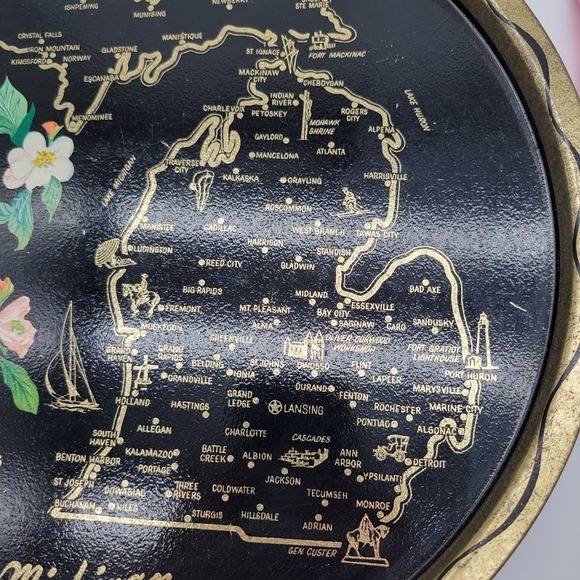 Mid Century MCM Metal Michigan Souvenir Tray‎ 11" - Picture 4 of 4